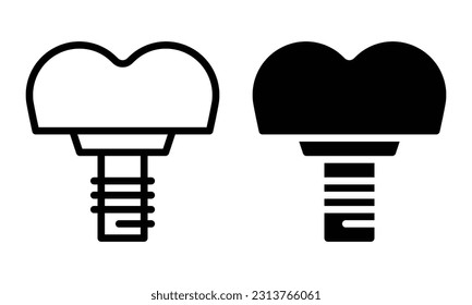 Tooth implant icon with outline and glyph style.