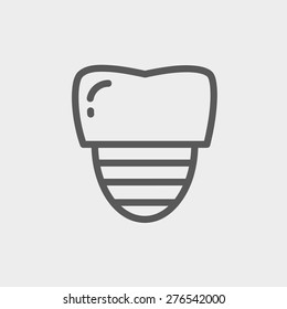 Línea delgada del icono del implante dental para la web y el diseño móvil, minimalista moderno y plano. Icono vector de gris oscuro sobre fondo gris claro.
