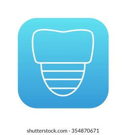 Icono de línea de implante dental para web, móvil e infografía. Icono de blanco vector en el cuadrado de gradiente azul con esquinas redondeadas aisladas en fondo blanco.
