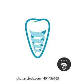 Tooth implant logo. Teeth outline symbol with stylized spiral implant sign.