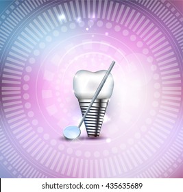 Tooth implant and mirror beautiful colorful mesh background