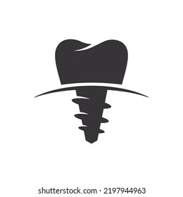 Tooth implant. Tooth restoration, dental prostheses. Oral care and dentistry logo.