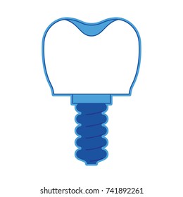 tooth implant with screw in blue silhouette vector illustration