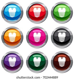 Tooth implant set icon isolated on white. 9 icon collection vector illustration