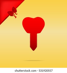 Tooth implant sign illustration. Cristmas design red icon on gold background.