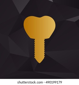 Tooth implant sign illustration. Golden style on background with polygons.