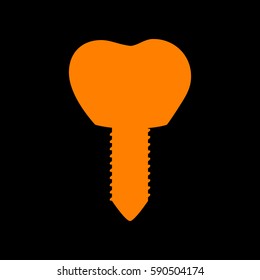 Tooth implant sign illustration. Orange icon on black background.