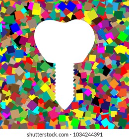 Tooth implant sign illustration. Vector. White icon on colorful background with seamless pattern from squares.