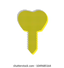 Tooth implant sign illustration. Vector. Yellow icon with square pattern duplicate at white background. Isolated.