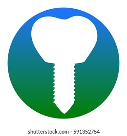 Tooth implant sign illustration. Vector. White icon in bluish circle on white background. Isolated.