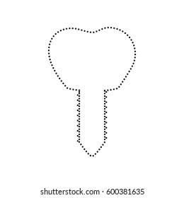 Tooth implant sign illustration. Vector. Black dotted icon on white background. Isolated.