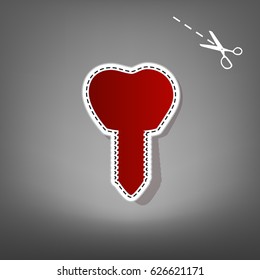 Tooth implant sign illustration. Vector. Red icon with for applique from paper with shadow on gray background with scissors.