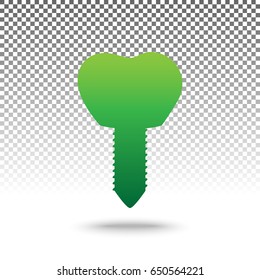 Tooth implant sign illustration. Vector. Green gradient icon with shadow at bottom on transparent and white background.
