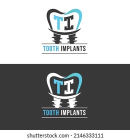 Tooth Implants Logo with Creative TI Shape