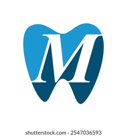 Tooth with initial letter M logo design vector illustration template white background