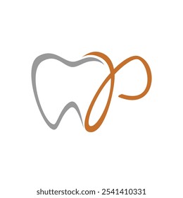 Dente com letra inicial P logotipo design vetor ilustração modelo ícone de arte para dental