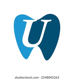 Dente com letra inicial U logotipo design vetor ilustração modelo branco fundo