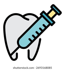 Icono de inyección de dientes. Contorno de Vector de inyección de dientes de color plano aislado