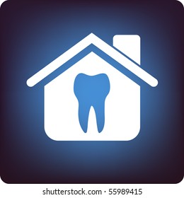 Tooth inside a house on blue background