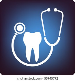 Tooth inside a loop of stethoscope on blue background