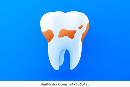 Tooth isolated on blue background. Dental plaque. Vector illustration