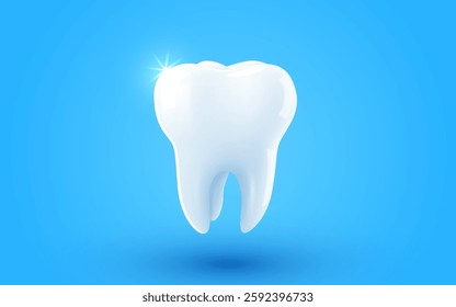 Tooth isolated on blue background. Dentistry concept. Vector illustration