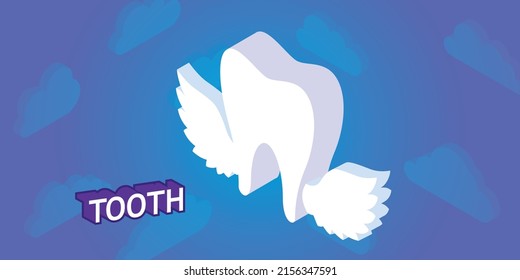 Tooth isometric design icon. Vector web illustration. 3d colorful concept