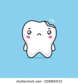 Tooth Kawaii Mascot Character With Cavity. Dental Care Concept Vector Cartoon Illustration