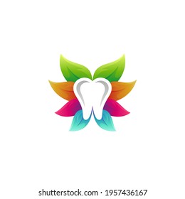 Tooth and leaf dental logo template ready for use