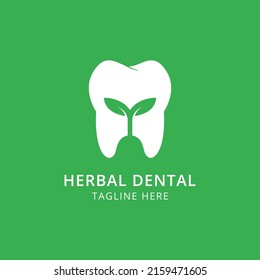 Tooth and leaf herbal for dental clinic, dentistry, dentist, teeth care or oral hygiene concept logo