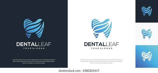 Tooth and leaf logo design. Dental care logo template. Dental clinic logo symbol icon