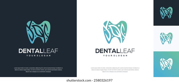 Tooth and leaf logo design. Dental care logo template. Dental clinic logo symbol icon