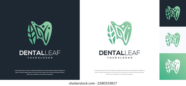 Tooth and leaf logo design. Dental care logo template. Dental clinic logo symbol icon