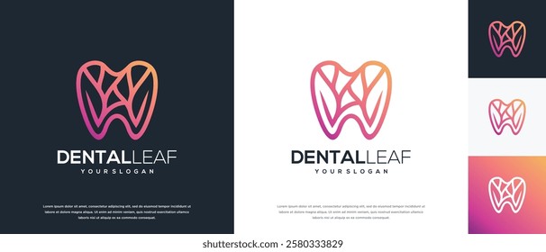 Tooth and leaf logo design. Dental care logo template. Dental clinic logo symbol icon