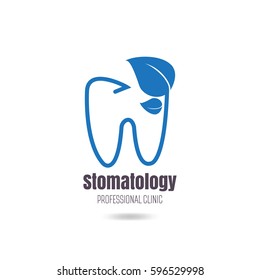 Tooth and leaves, concept of health. Dental office logo, dental care