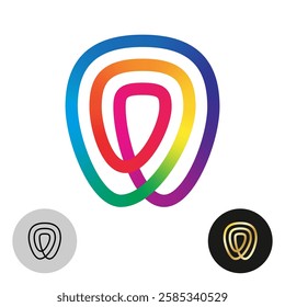 Tooth line creative gradient logo. Rainbow colors endless wide stripe stylized symbol for dental medicine theme. Black editable stroke and golden cutting version included. Fingerprint color icon.