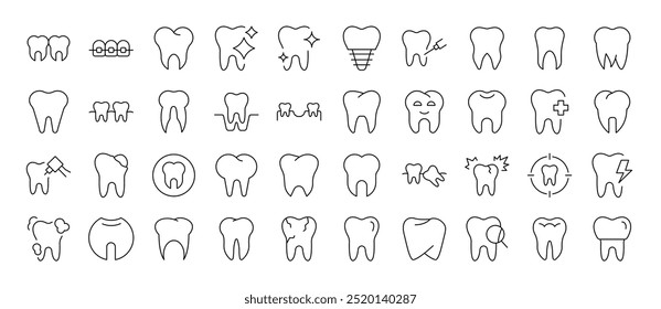 Tooth Line Icon Collection. Editable Stroke. Minimalistic Linear Pictogram for Design of Cards, Apps, Banners, Posts 