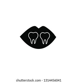Tooth Line Icon In Flat Style Vector Icon For Apps, UI, Websites. Dental Black Icon Vector Illustration. - Vector