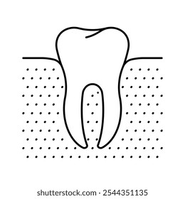 Dente, ícone de linha. Molar saudável no osso. Odontologia e higiene oral tópico. Ilustração linear, ícone de traçado editável