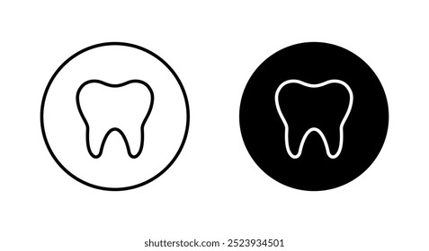 Ícone da linha de dente no círculo preto. Molar médico, símbolo do sinal do dentista