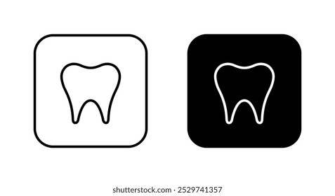 Ícone da linha de dente no quadrado preto. Conceito de molares médicos