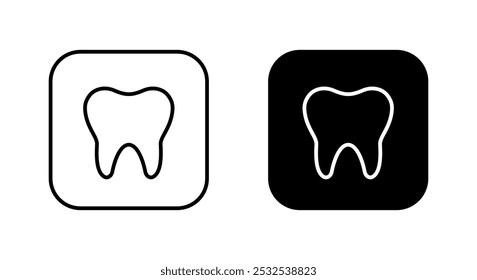 Ícone da linha de dente no quadrado preto. Símbolo de sinal de molares médicos