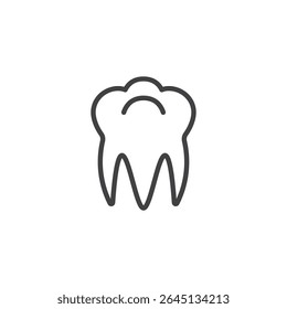 Ícone da linha de dente. Ícone vetorial de contorno de um dente molar para conceitos de saúde e cuidados dentários. Símbolo médico ícone usado em higiene oral e odontologia. Design de símbolo de vetor claro.