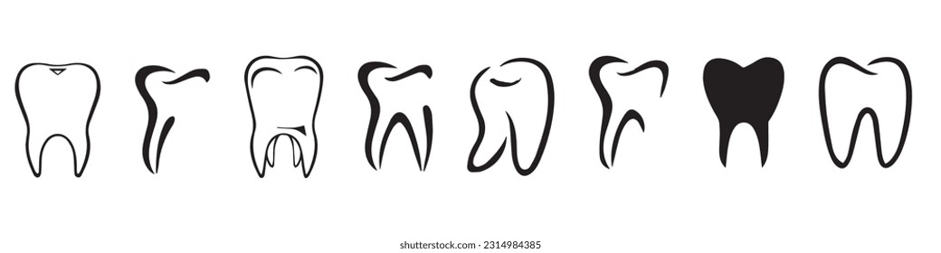 Tooth line icon set. Dental clinic logo. Clean teeth. Vector EPS 10