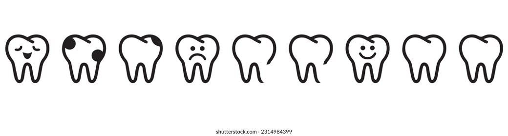 Juego de iconos de línea dental. Logo de la clínica dental. Limpie los dientes. EPS vectorial 10