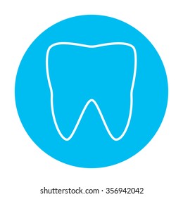 Tooth line icon for web, mobile and infographics. Vector white icon on the light blue circle isolated on white background.