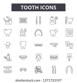 Tooth line icons, signs set, vector. Tooth outline concept, illustration: tooth,dentist,dentistry,healthy,health,care