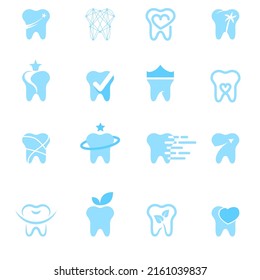 Tooth line icons, symbols and design elements. Tooth signs for stomatology, dentist and dental care clinics. Dental set design concept. Vector illustration