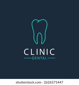 Tooth linear icon isolated on a blue background. Dental care clinic logo design with linear tooth icon