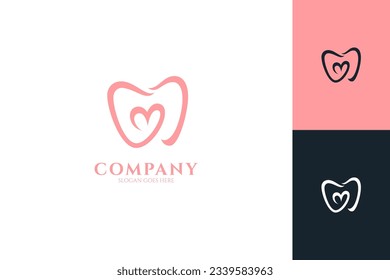 Logotipo dental combinado con forma cardíaca, adecuado para productos dentales, odontológicos y dentales